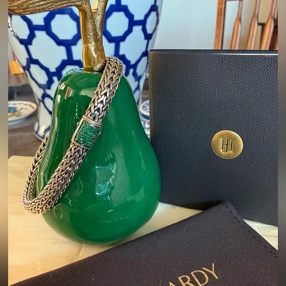 John Hardy REVERSIBLE 6.5mm Icon Silver Bracelet in Emerald & Black Sapphire - Picture 1 of 16